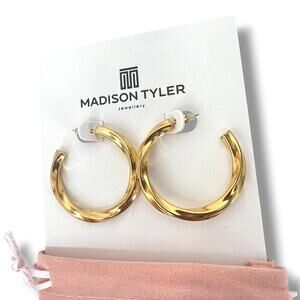 MADISON TYLER Twisted Chunky Gold Hoop Earrings & Storage Bag NWT